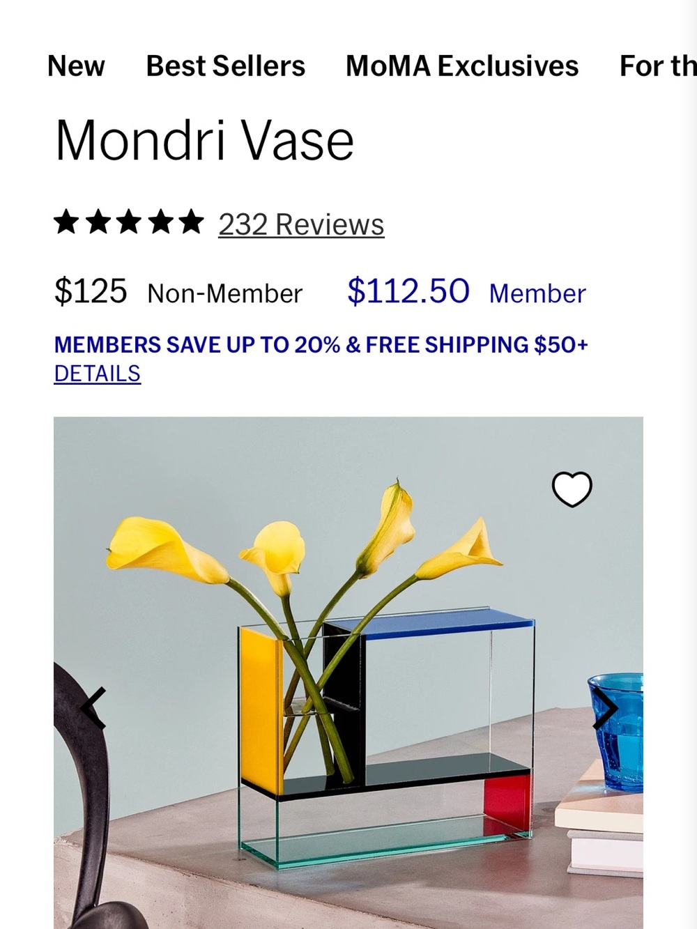 Moma Mondri Vase — Clear Glass with Yellow, Blue, Red and Black Accents
